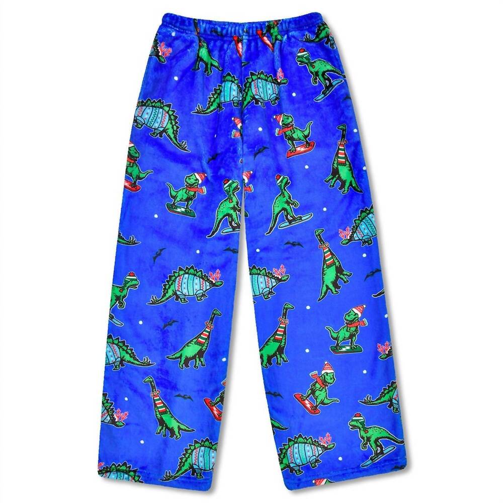 NEW ISCREAM men's holiday dino plush pants in blue